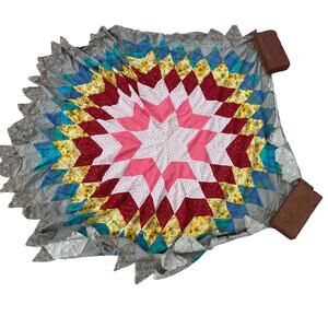 Vintage Cutter Quilt Topper Patchwork Star Flower Pattern 54” Hand Made Cotton